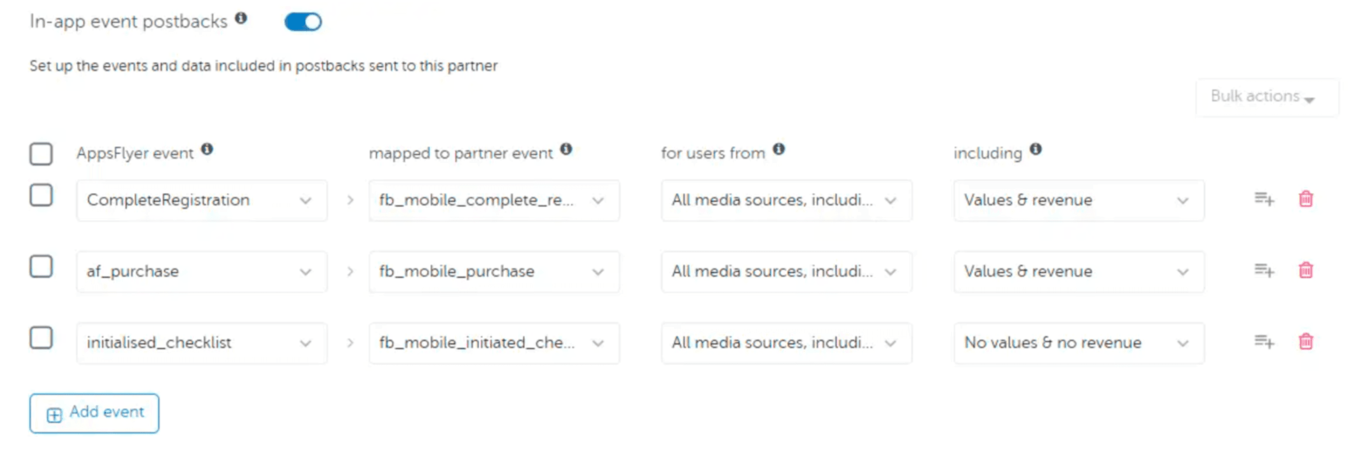 Before · In-app event postback mapping