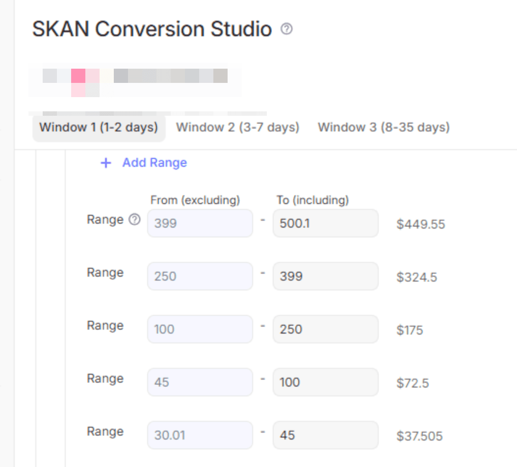 Before · SKAN conversion value ranges